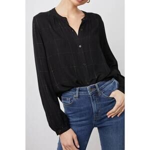 Rails Eloise Top Ebony Tinsel metallic blouse top button down size XS